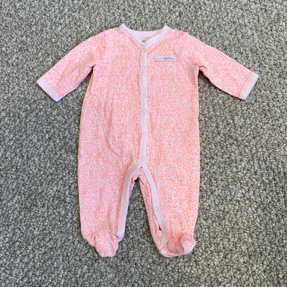 Carters Baby Girl Leopard Print Footie Sleeper Daddys Princess Size 3 Months